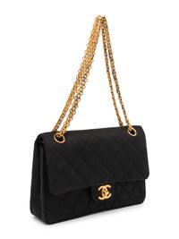 Chanel Double Flap in Quilted Black Satin, Early 1980s