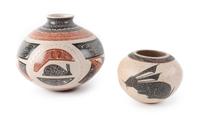 Two Mata Ortiz Polychrome Vases Height of larger 4 1/2 x 5 1/2 inches