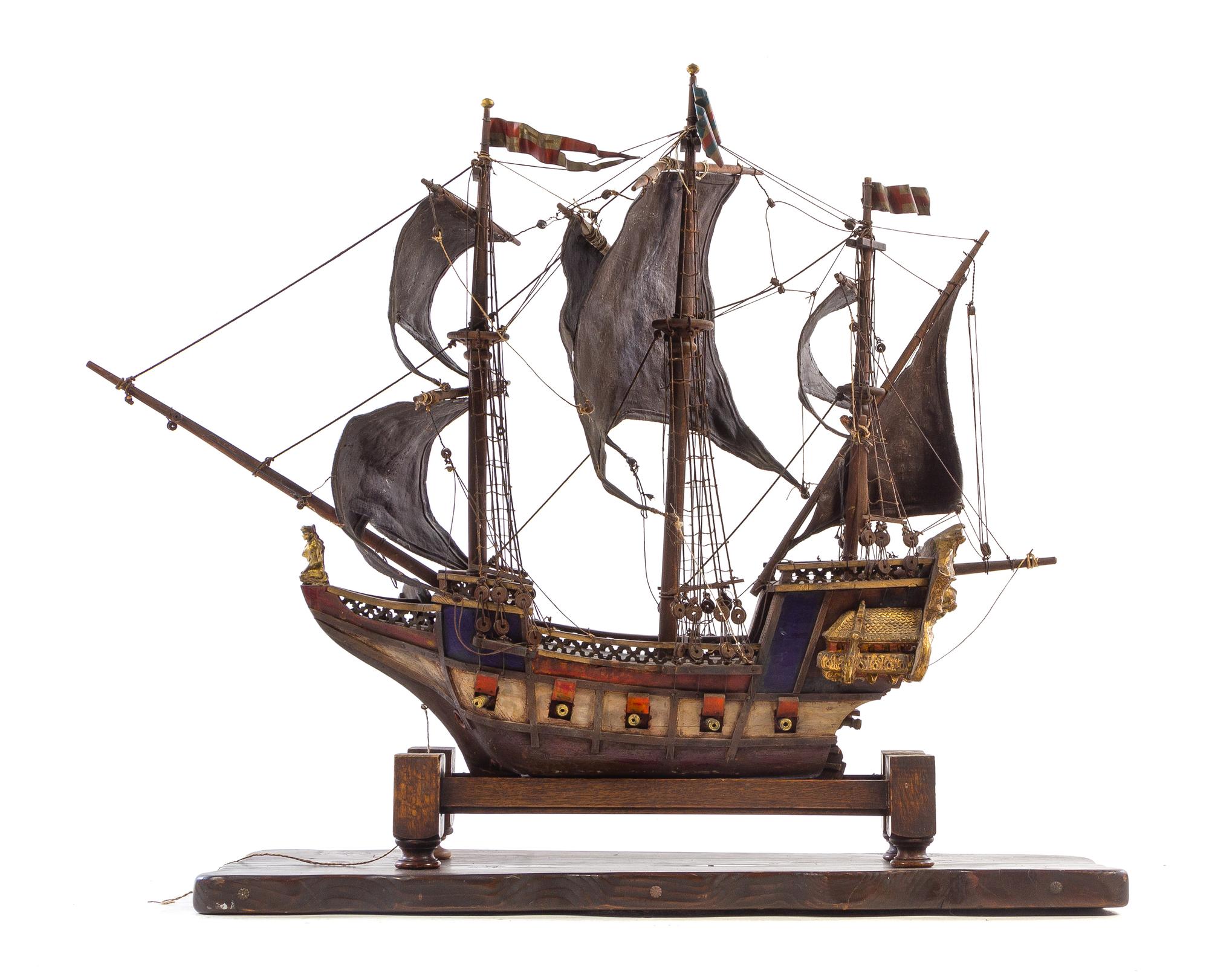 A German Painted Model of a Three-Mast Ship Width 36 inches. — 19TH/20TH CENTURY