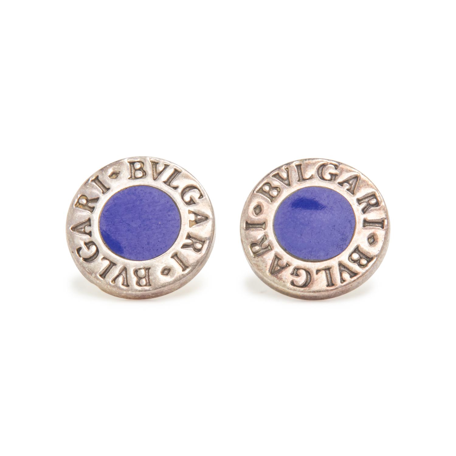 BULGARI, STERLING SILVER AND BLUE ENAMEL 'BULGARI BULGARI' EARRINGS