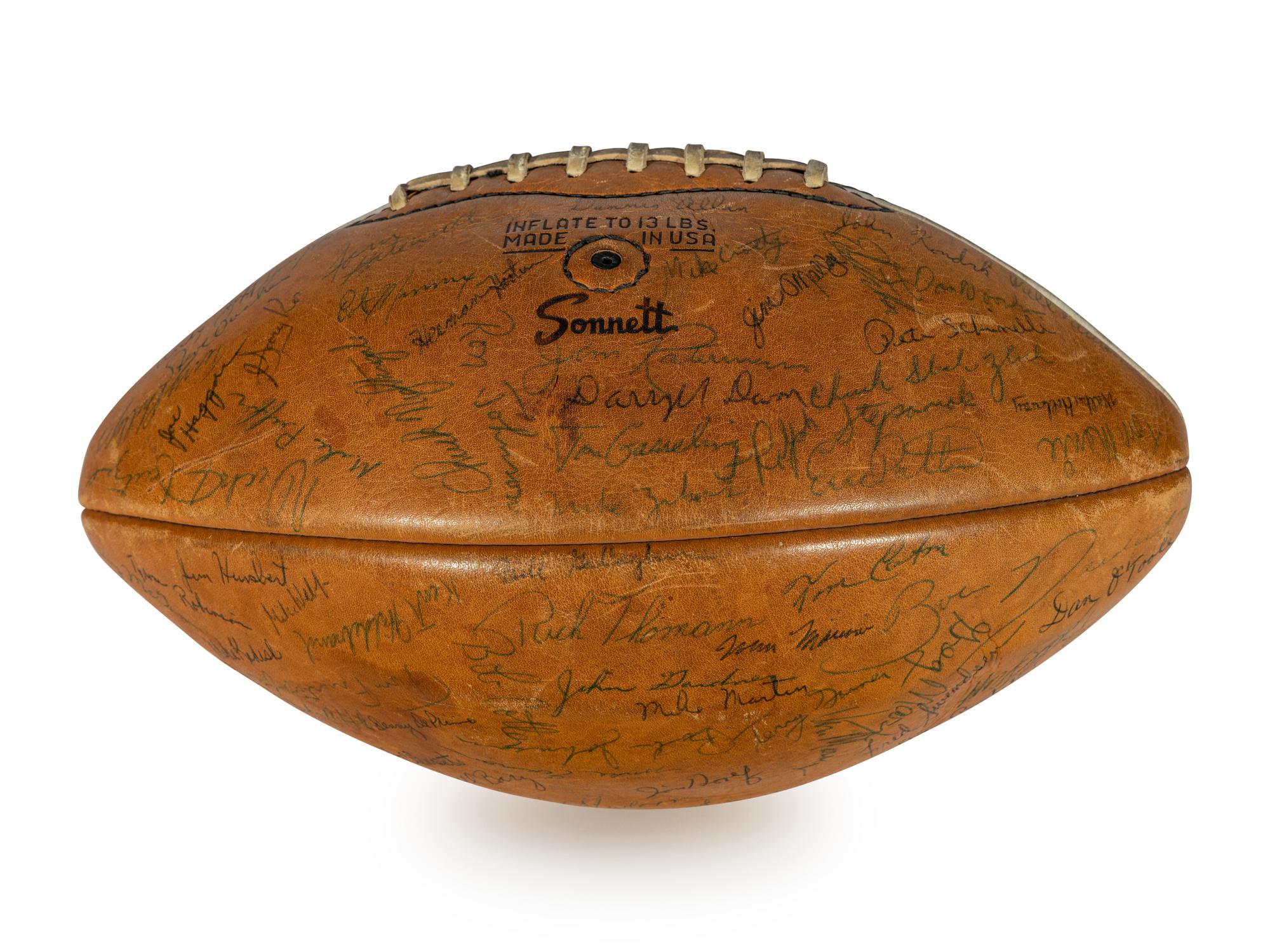 A 1970 Notre Dame Team Signed Autograph Football and Ara Parseghian Signed Large Format Photograph (Beckett Authentication Services BAS Certified)