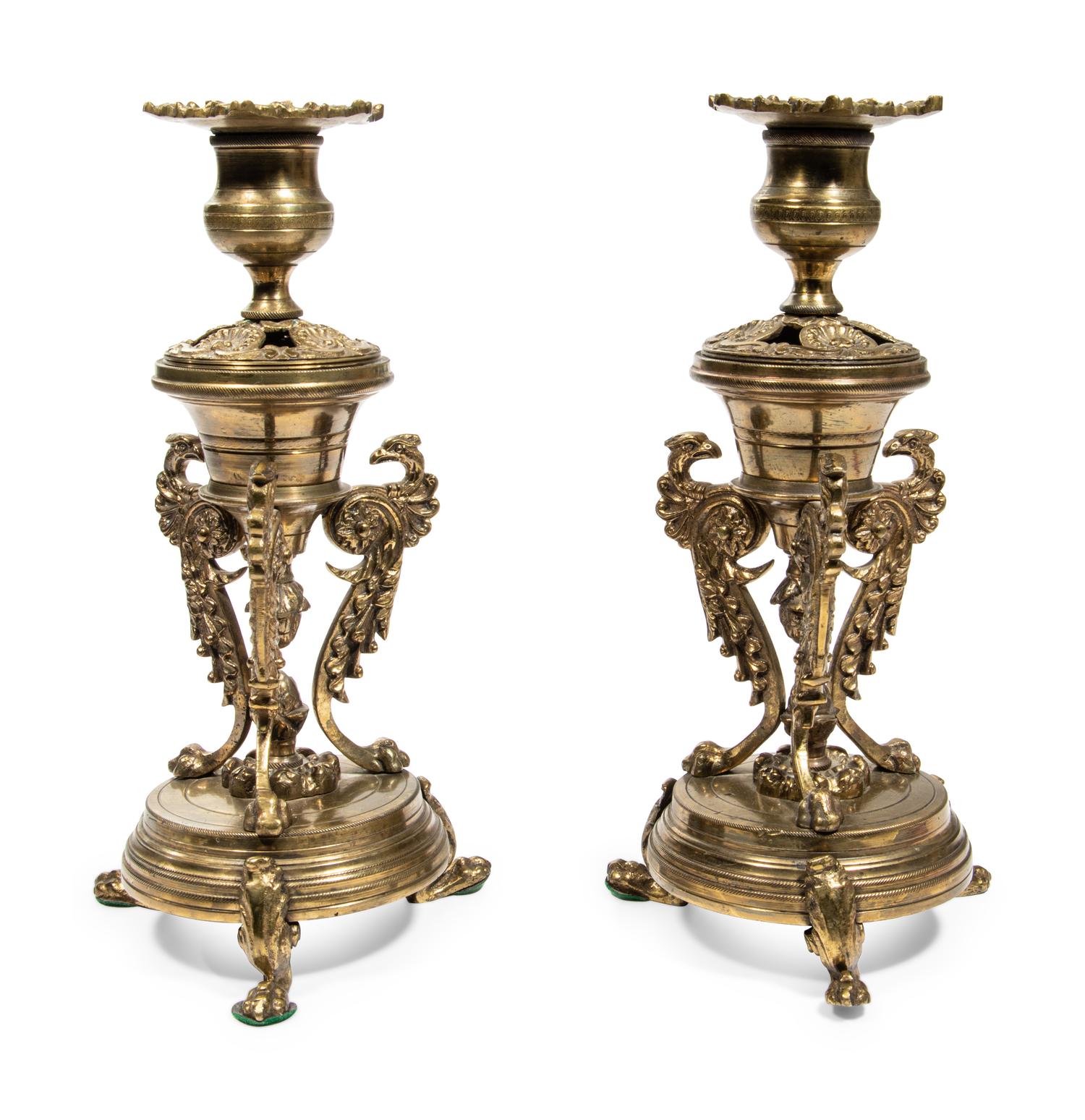 A Pair of Continental Gilt Metal Candlesticks