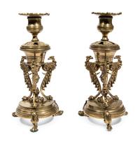 A Pair of Continental Gilt Metal Candlesticks