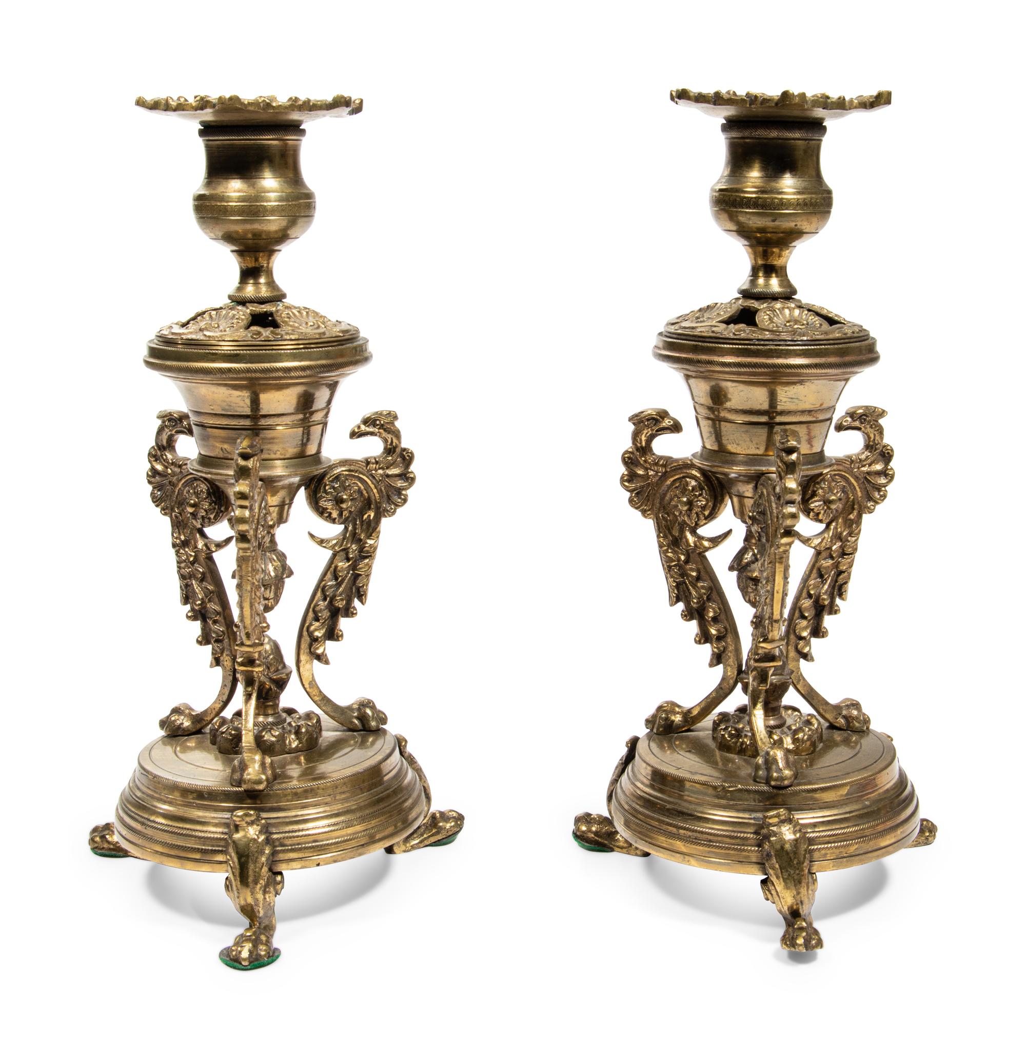 A Pair of Continental Gilt Metal Candlesticks