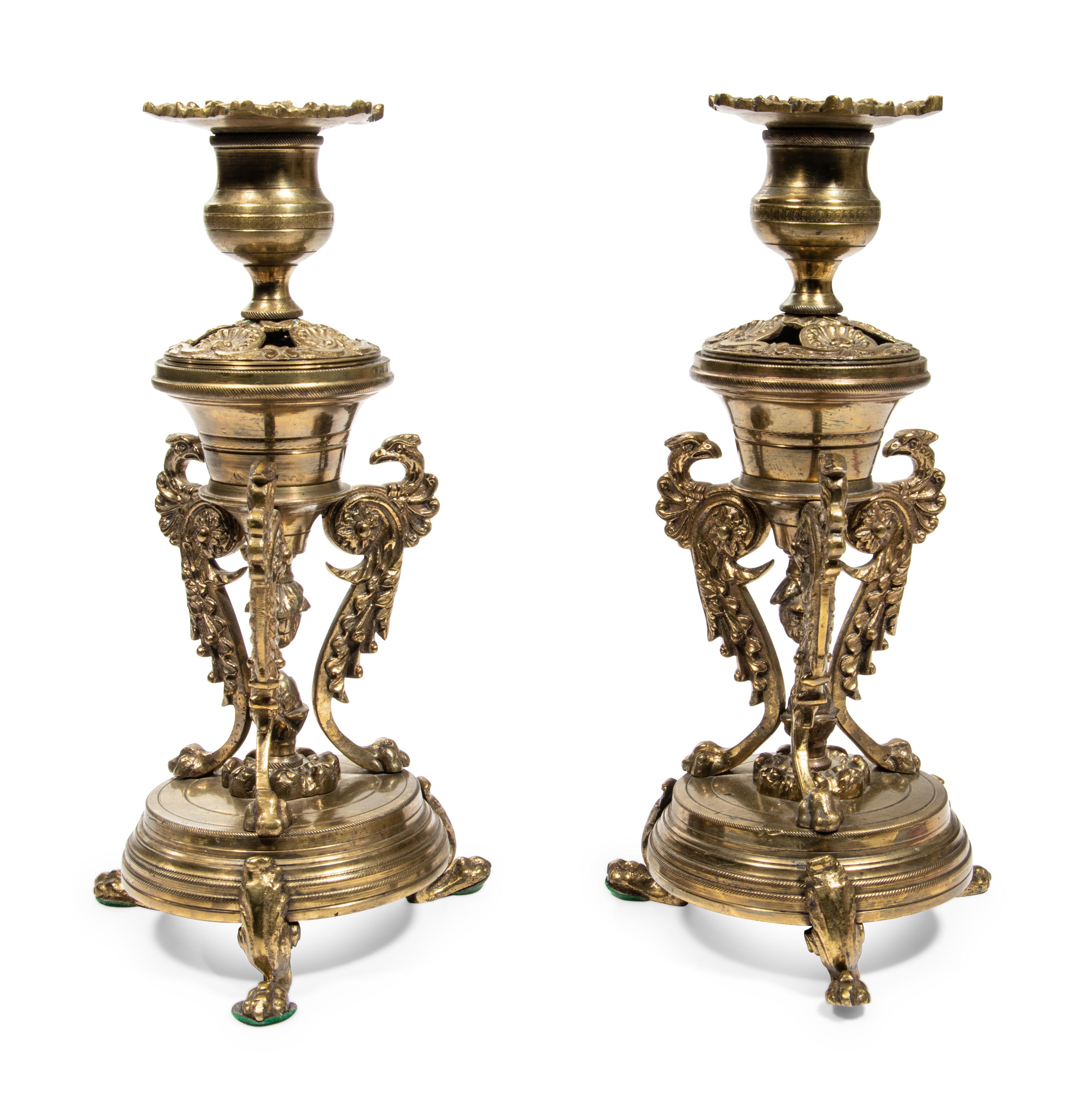 A Pair of Continental Gilt Metal Candlesticks