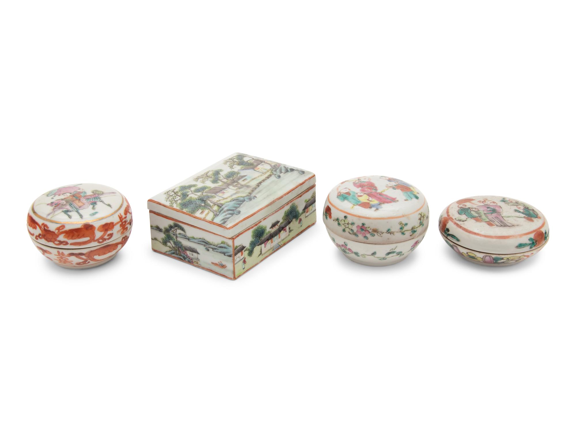 Four Chinese Famille Rose Porcelain Covered Boxes