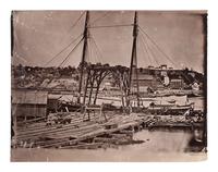 [CIVIL WAR]. Possibly by John REEKIE (active 1860s), or Alexander GARDNER (1821-1882), photographers. Wharf, South Side of James River, Opposite Richmond, Virginia . Ca 1865.