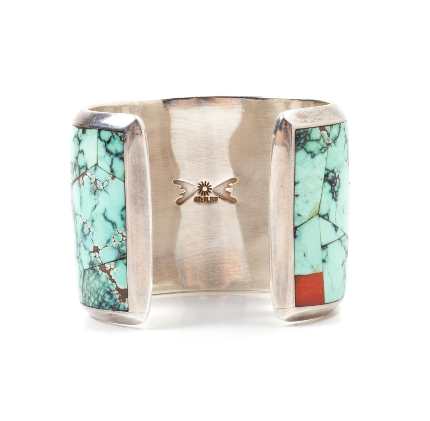 Sterling Silver, Turquoise, and Coral Bracelet with Hallmark (Artist Unknown)