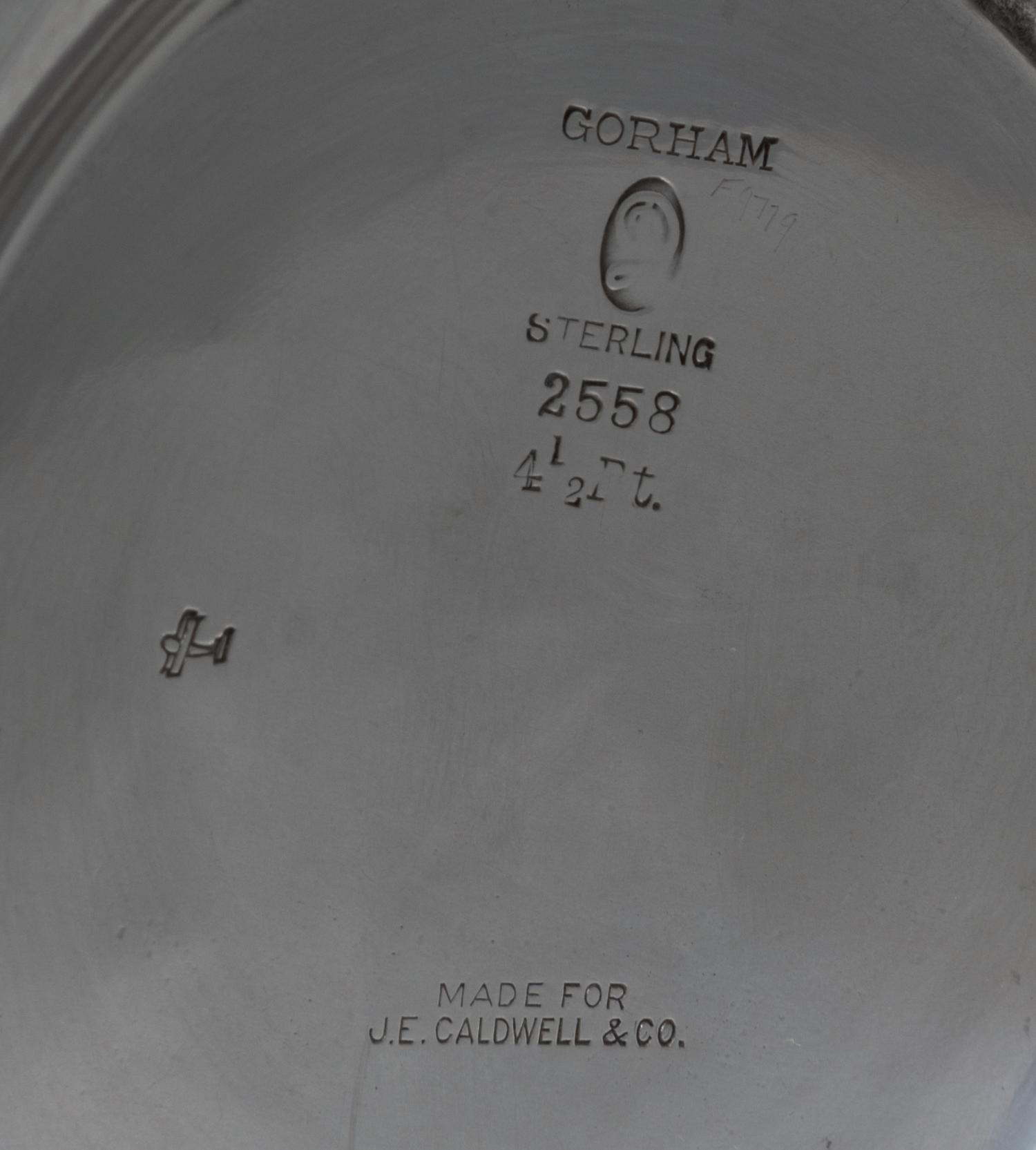 An American Silver Water Pitcher, Gorham Mfg. Co., Providence, RI, of ovoid handled form, retailed by J.E. Caldwell & Co.