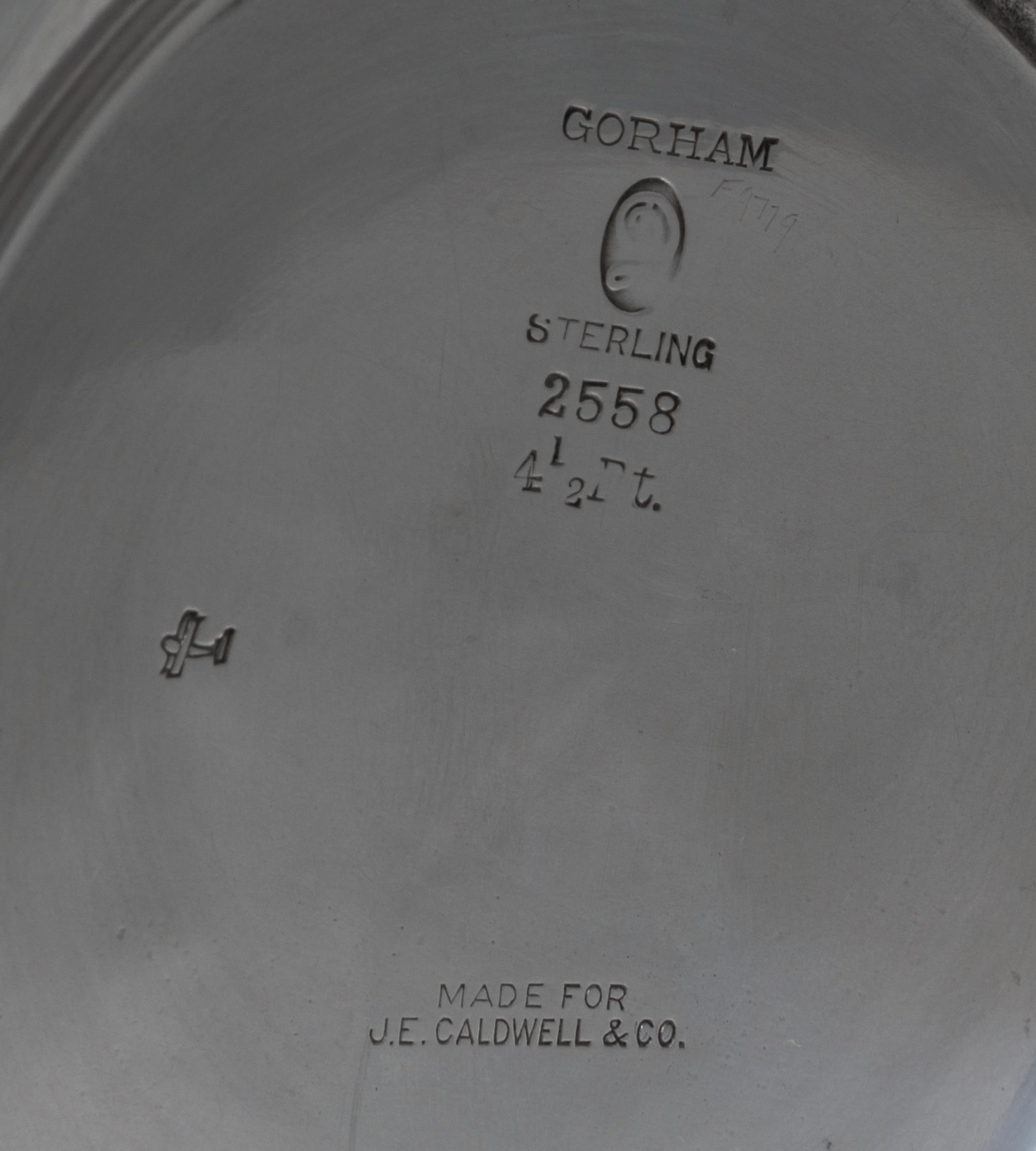An American Silver Water Pitcher, Gorham Mfg. Co., Providence, RI, of ovoid handled form, retailed by J.E. Caldwell & Co.