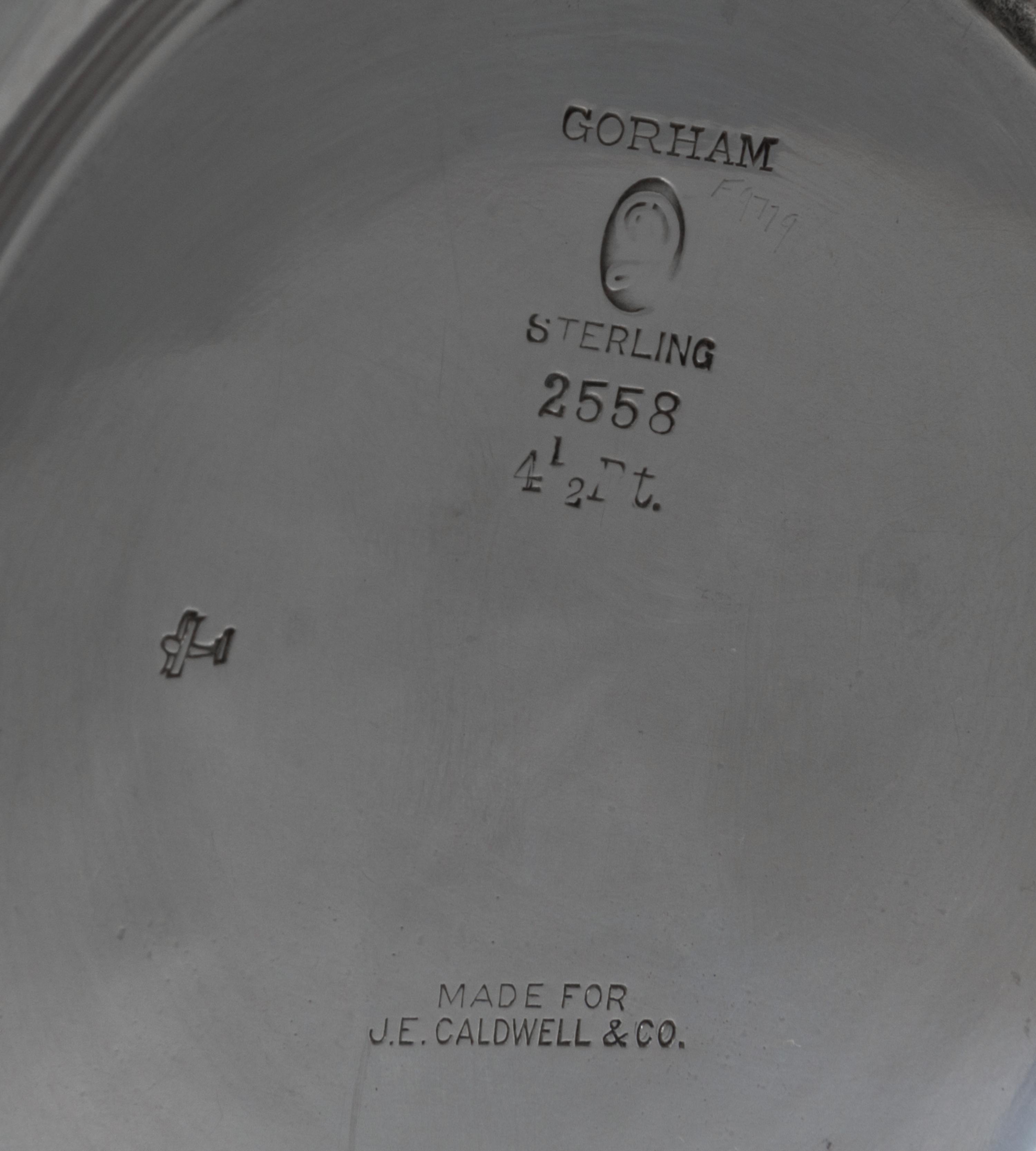 An American Silver Water Pitcher, Gorham Mfg. Co., Providence, RI, of ovoid handled form, retailed by J.E. Caldwell & Co.