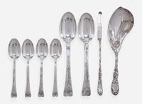 An assembled collection of forty-five sterling silver flatware and serving items in various patterns, Tiffany & Co., New York, NY, late 19th century
