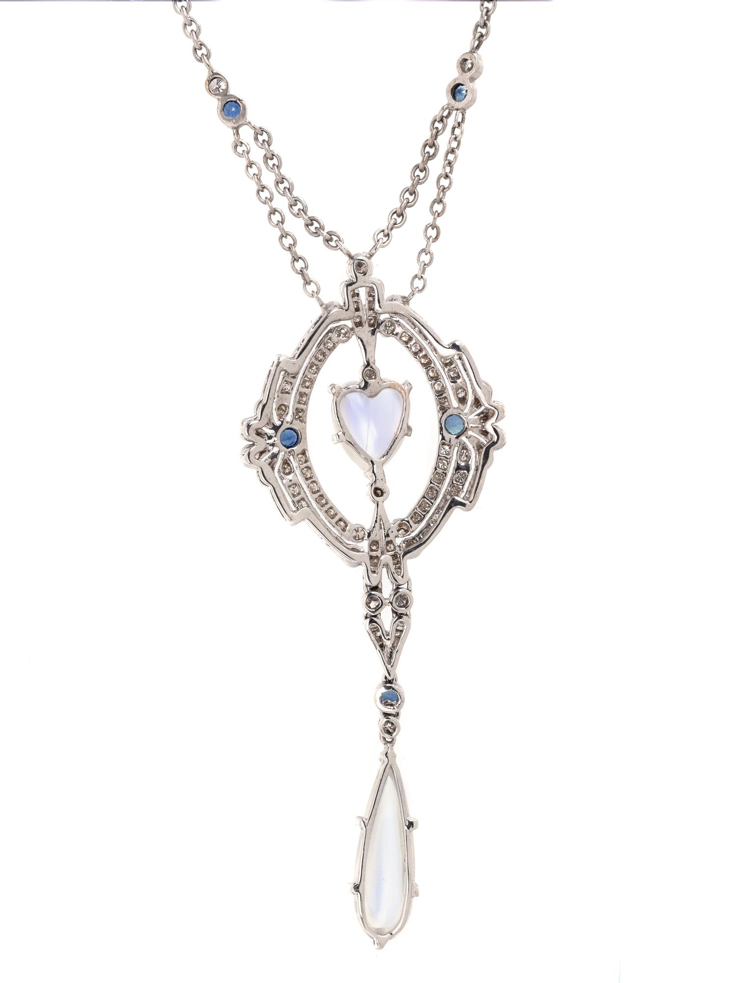 MOONSTONE, DIAMOND AND SAPPHIRE NECKLACE