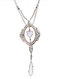 MOONSTONE, DIAMOND AND SAPPHIRE NECKLACE