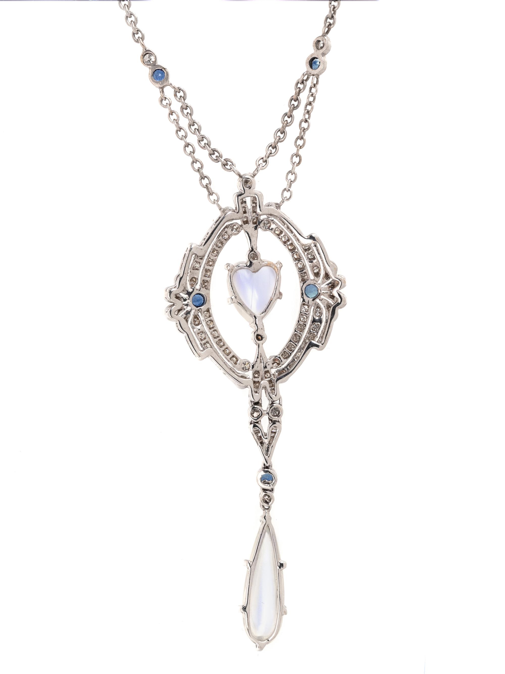 MOONSTONE, DIAMOND AND SAPPHIRE NECKLACE