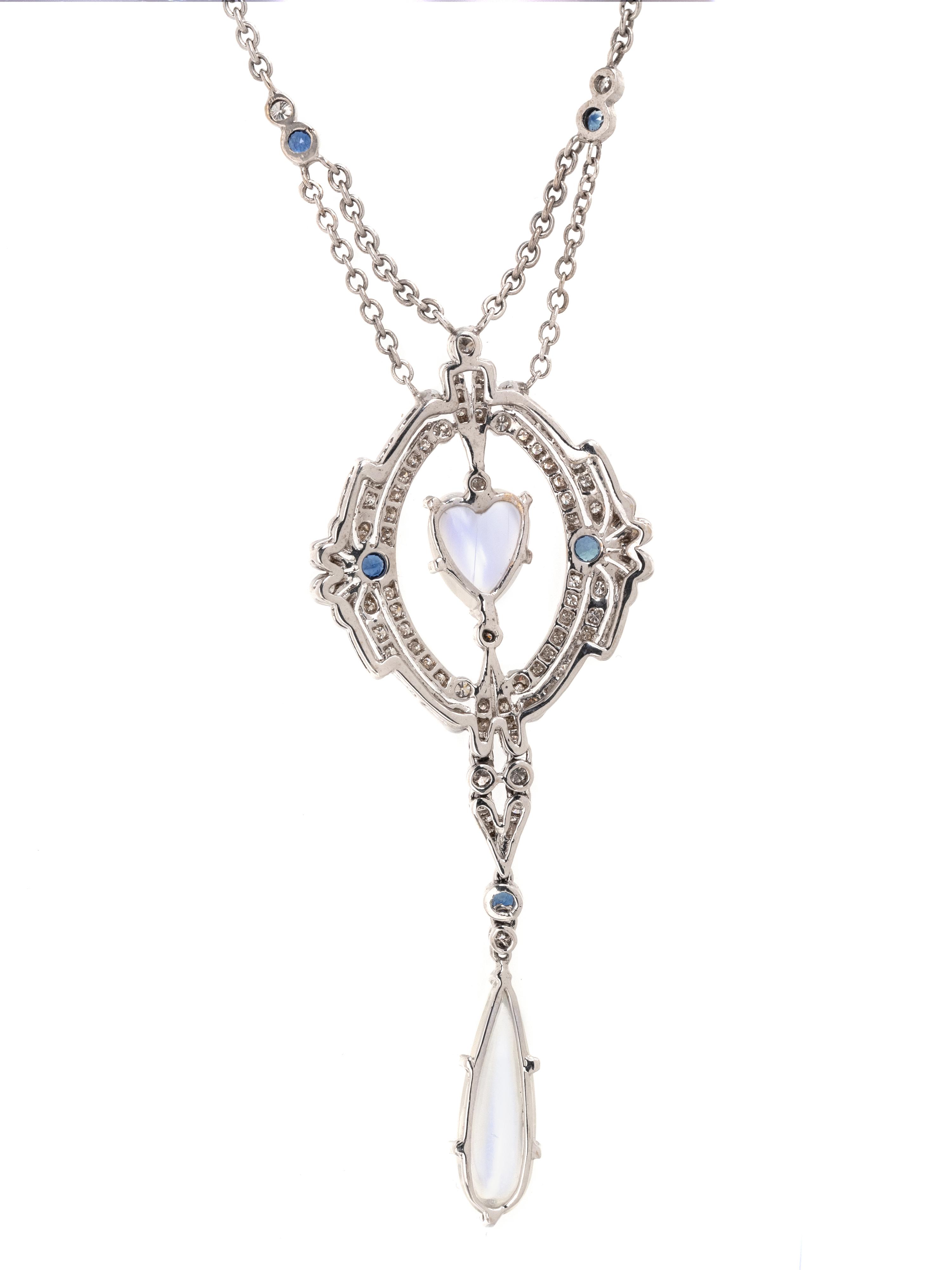 MOONSTONE, DIAMOND AND SAPPHIRE NECKLACE