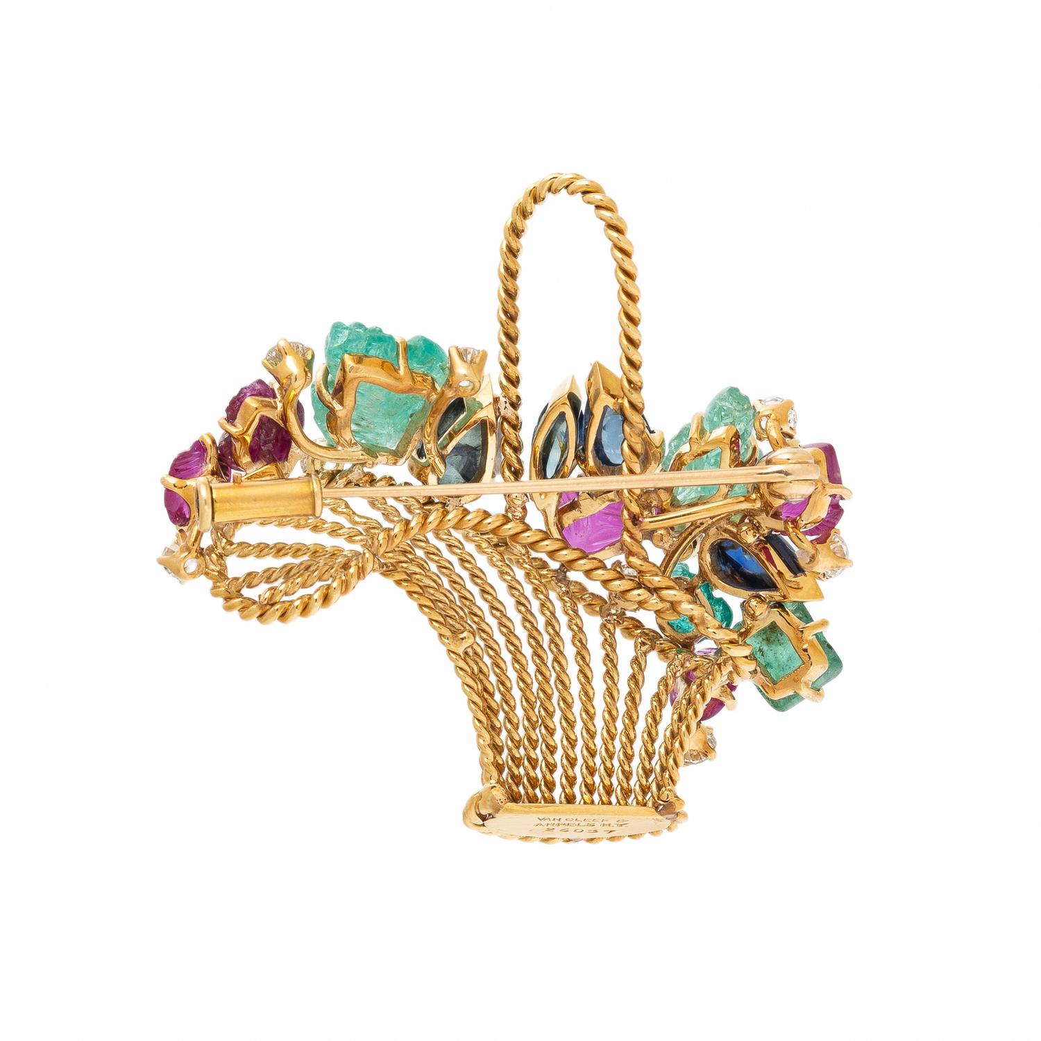 VAN CLEEF & ARPELS, MULTIGEM AND YELLOW GOLD BASKET BROOCH