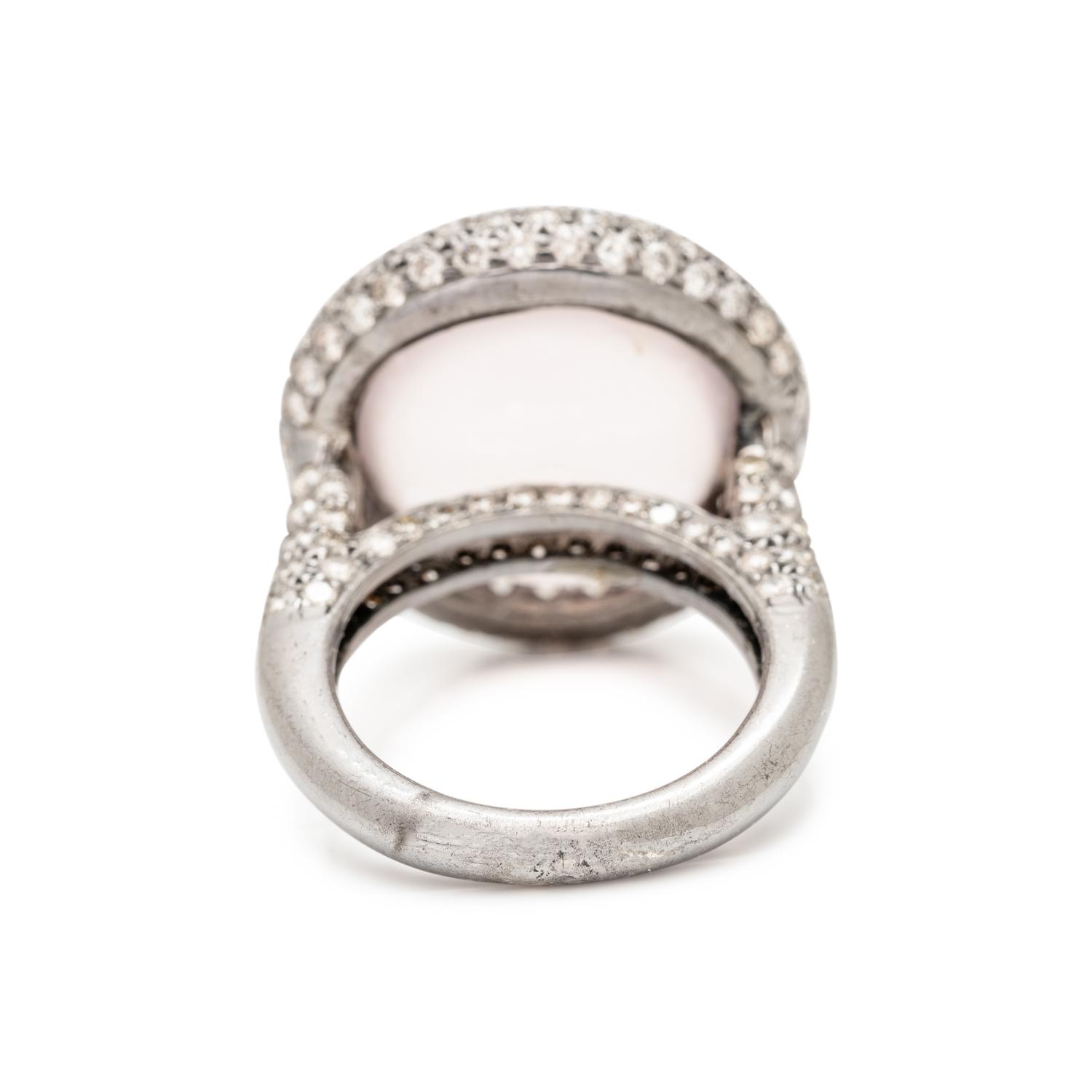 ROSE QUARTZ, DIAMOND, AND STERLING SILVER RING
