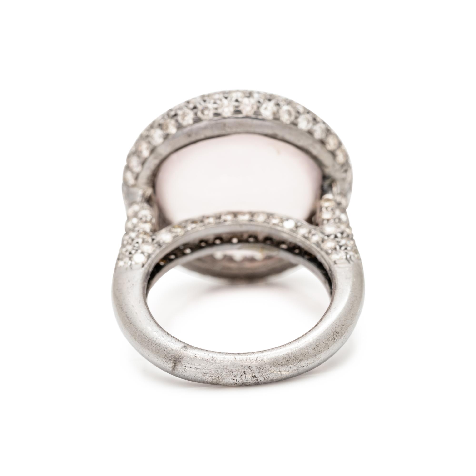 ROSE QUARTZ, DIAMOND, AND STERLING SILVER RING