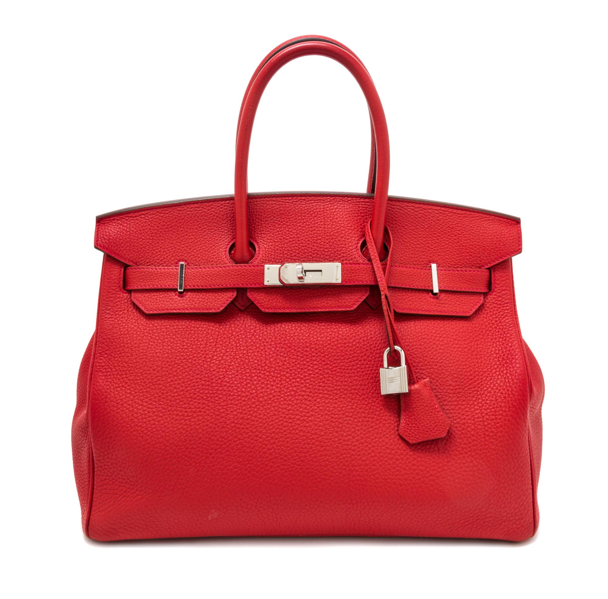 An Hermes Geranium Togo 35cm Birkin Handbag, 14" x 10" x 7".