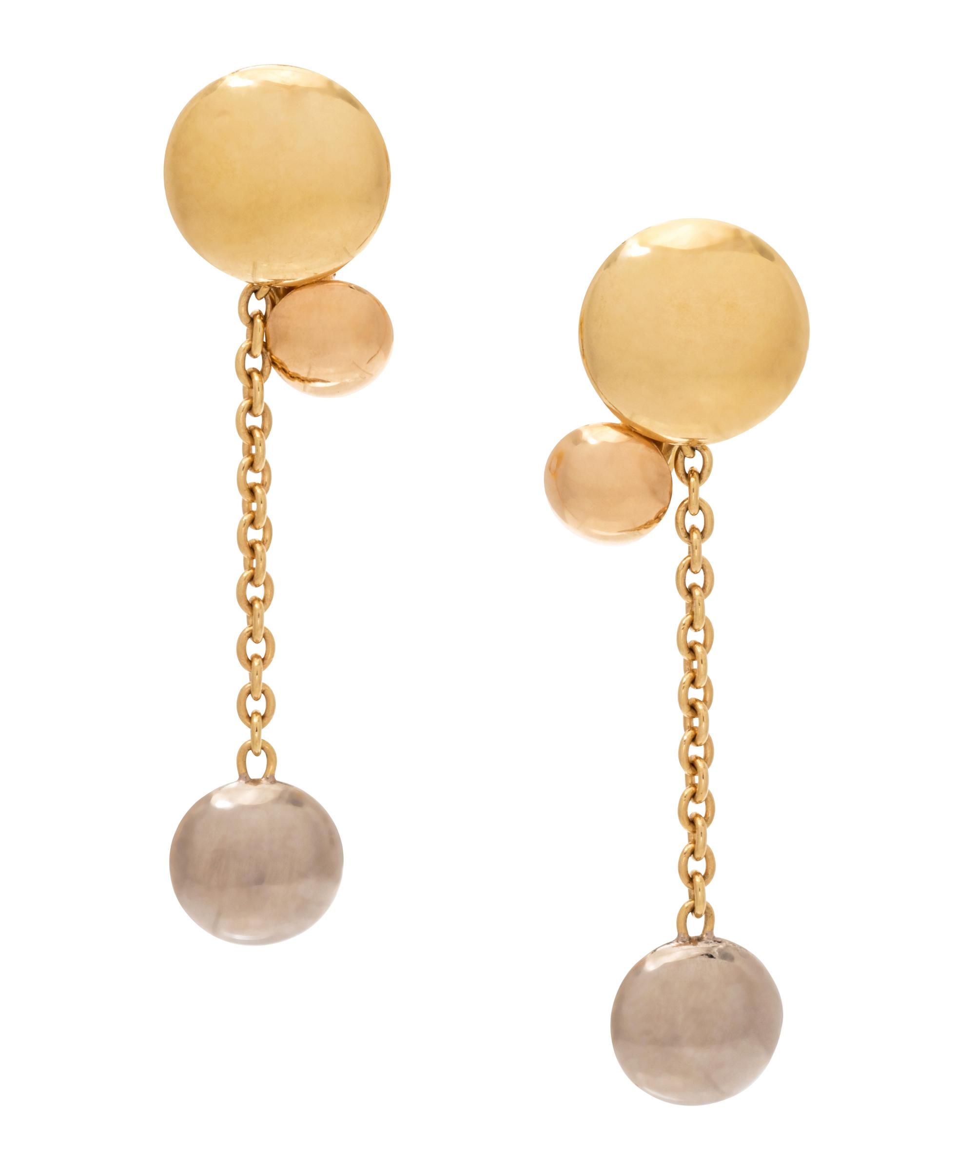 A Pair of 18 Karat Tricolor Gold Earrings, Cartier,