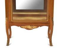 A Louis XV/XVI Transitional Style Gilt-Metal Mounted Mahogany Marble-Top Vitrine Cabinet