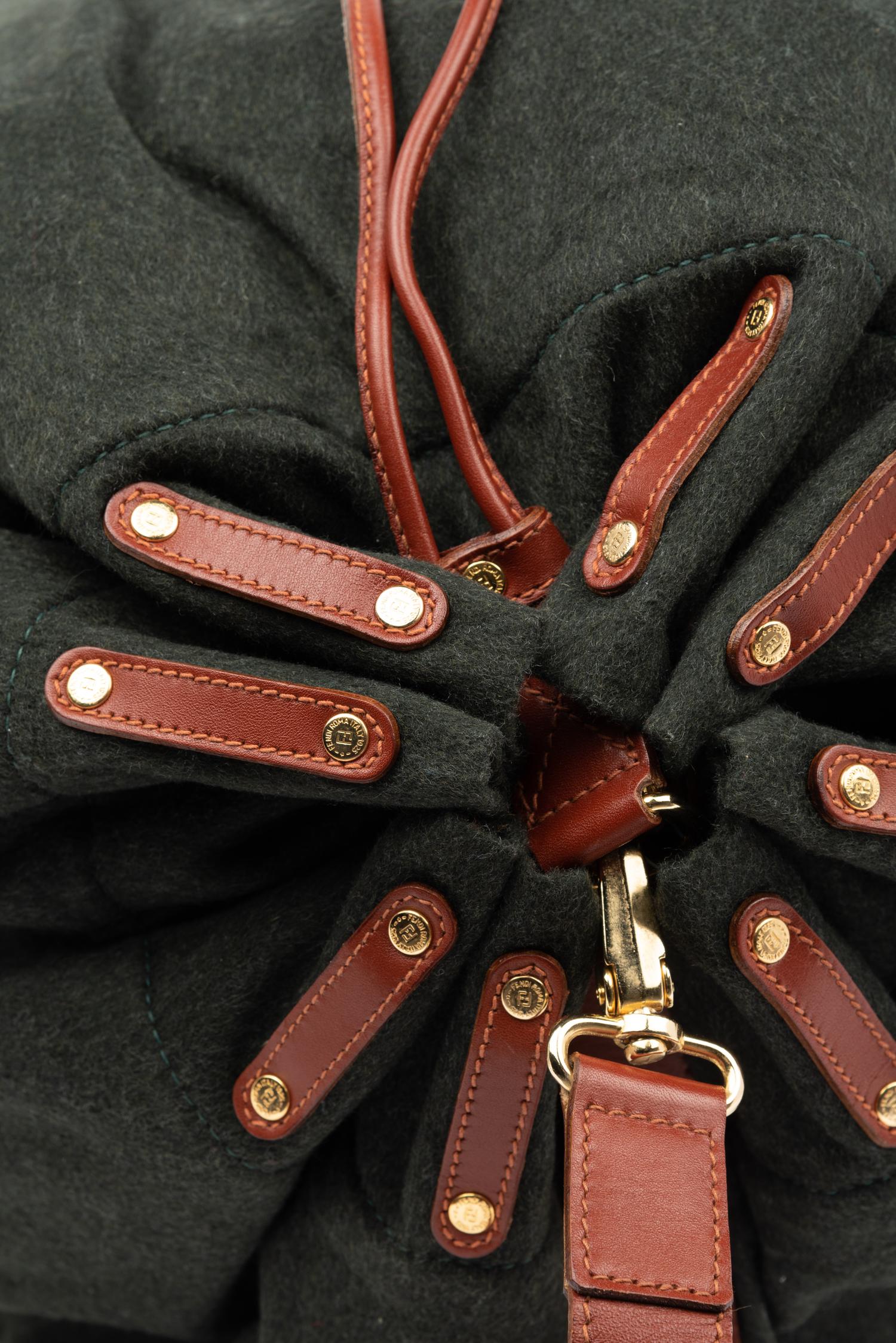 Two Fendi Leather Trimmed Wool Duffel Bags, 1980-90s
