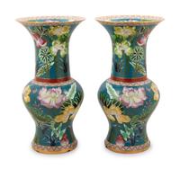 A Pair of Large Chinese Cloisonne Enamel 'Lotus' Yenyen Vases