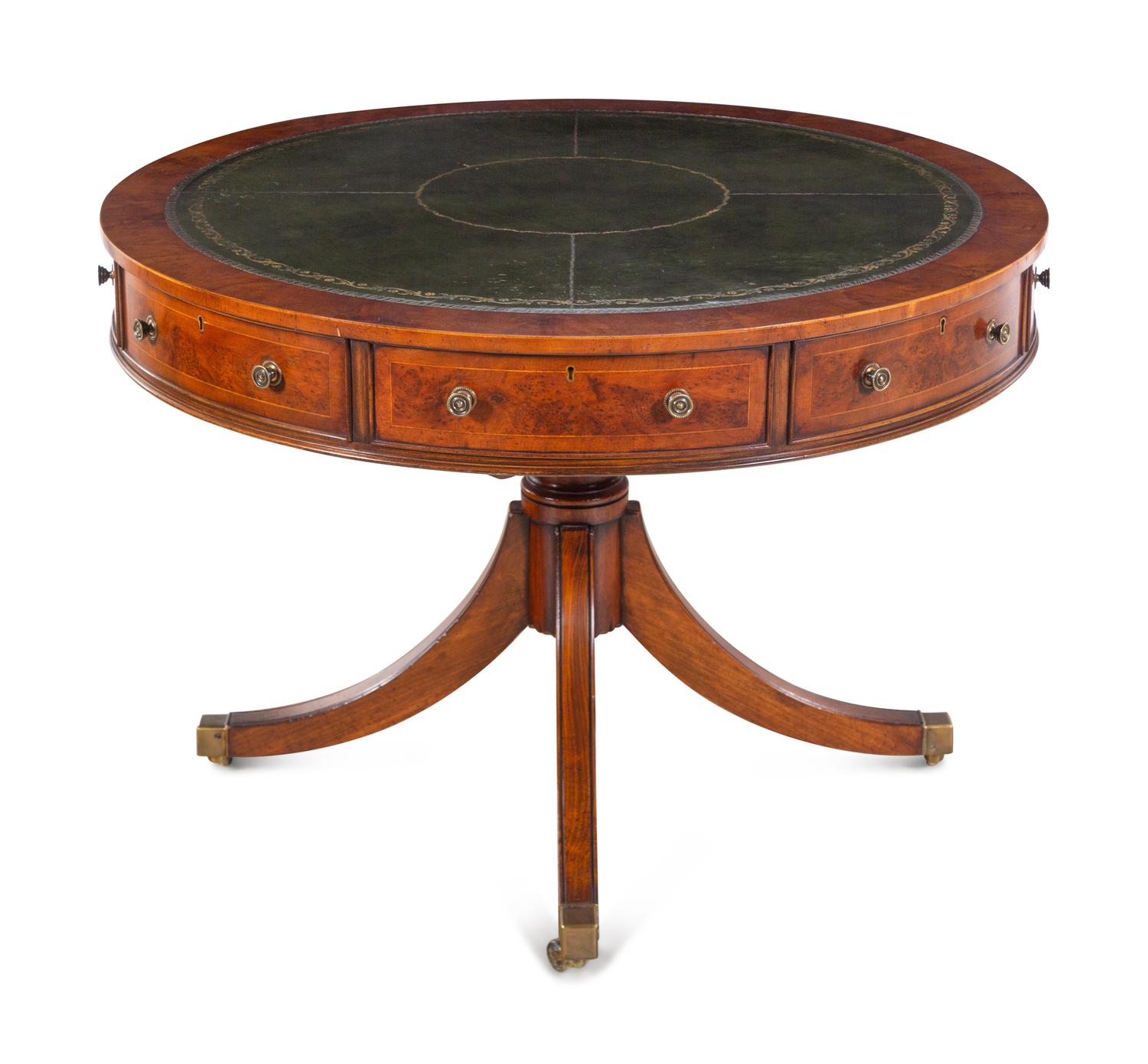 A Baker Yew Wood Drum Table