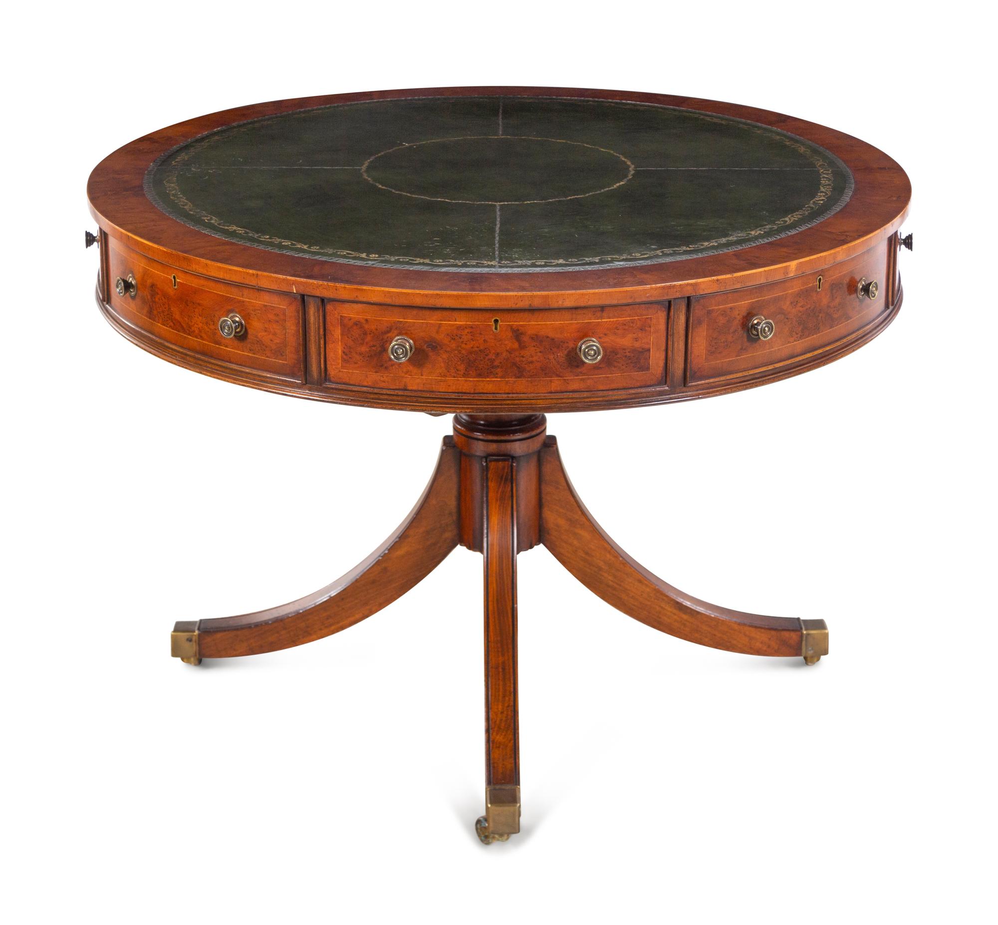 A Baker Yew Wood Drum Table