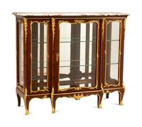 A Louis XV Style Gilt Bronze Mounted Marble-Top Vitrine Cabinet