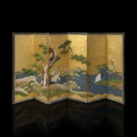 A Japanese Six-Panel Floor Screen, Edo Period 日本江戶時代 松鹤图六扇屏