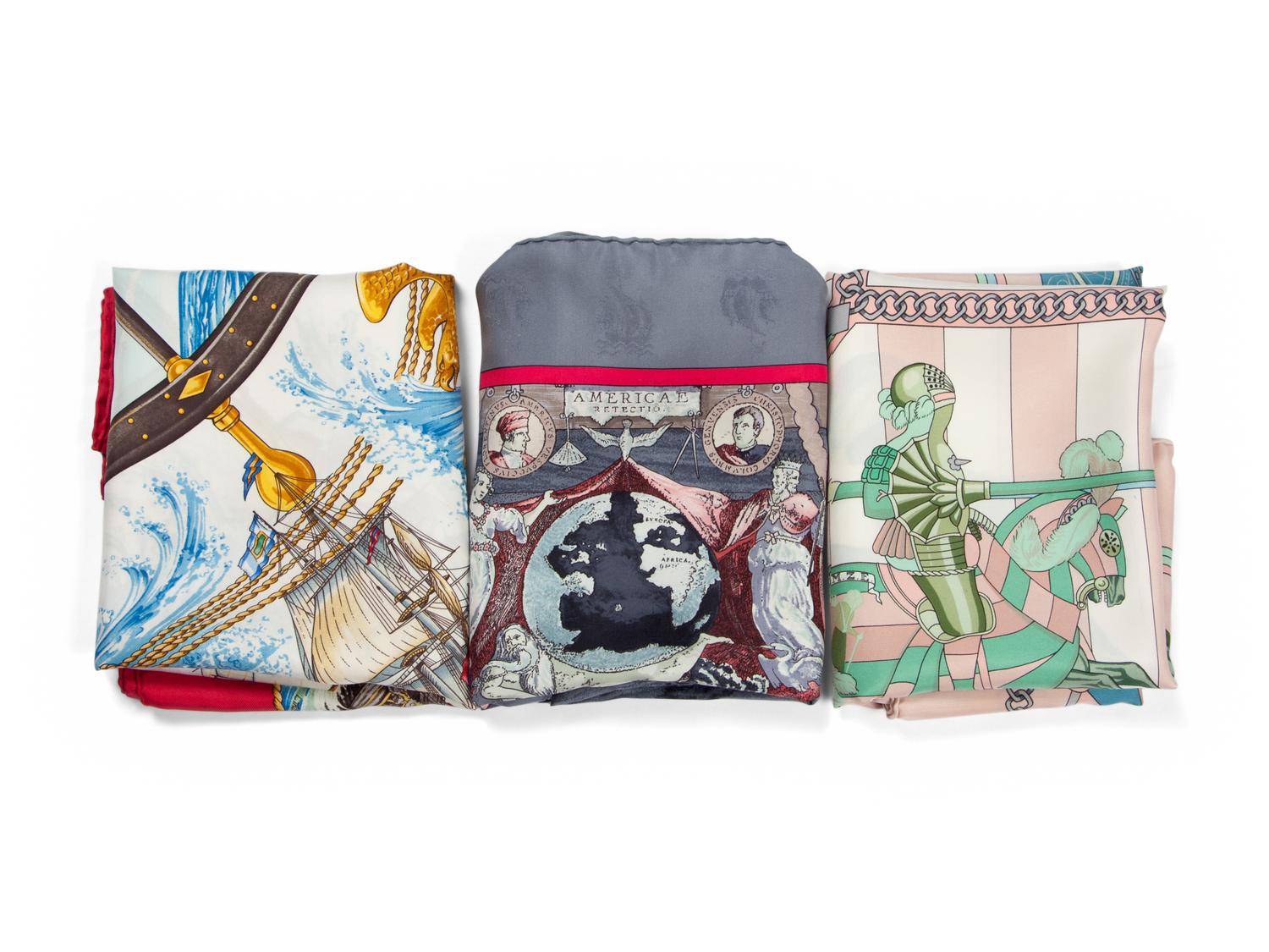 Three Hermès 90cm Silk Scarves
