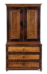 An American Faux Bois Step Back Cupboard Height 78 x width 40 3/8 x depth 20 inches. — LIKELY FIRST HALF 19TH CENTURY