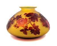 Emile Galle, (French, 1846-1904), a cameo glass vase, of low form with foliate decoration