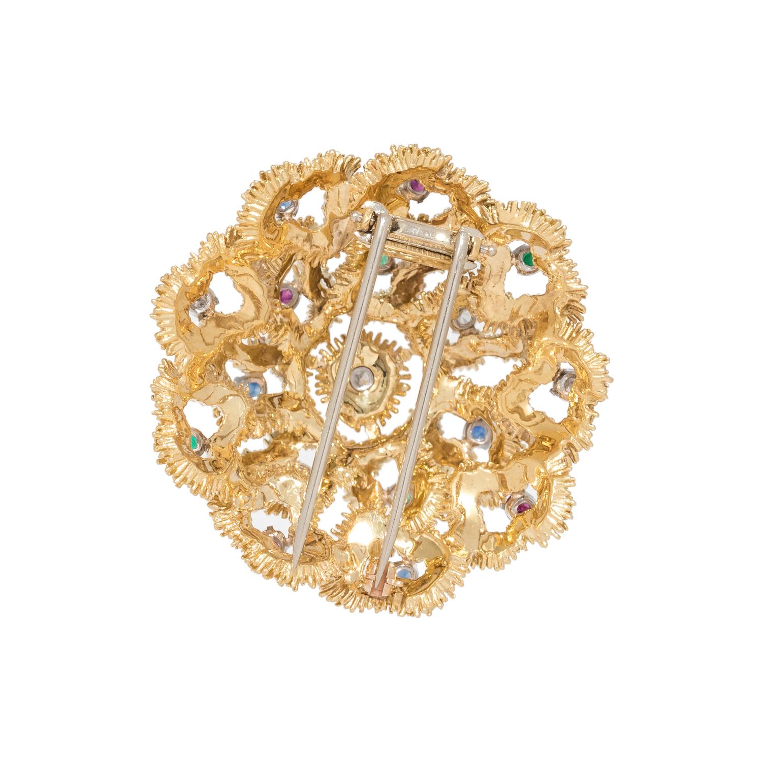 YELLOW GOLD, DIAMOND AND MULTIGEM BROOCH