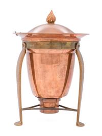 An American Brass, Copper and Aluminum Tureen with Lid and Stand