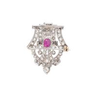 ART DECO, RUBY AND DIAMOND BROOCH