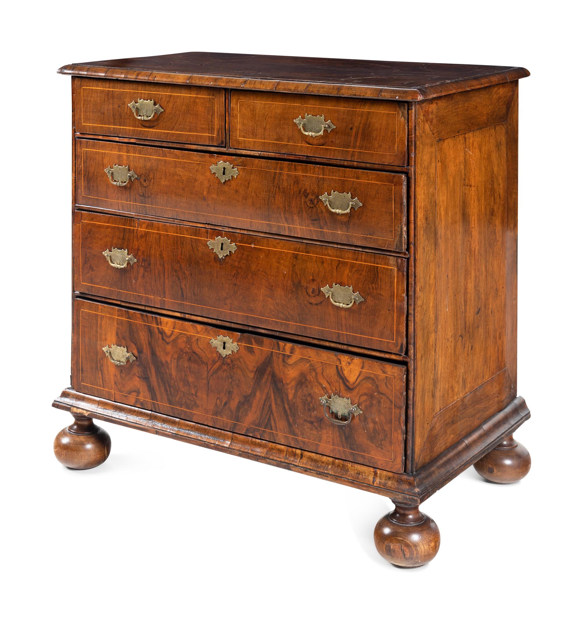 A George II Satinwood-Inlaid Walnut Chest of Drawers