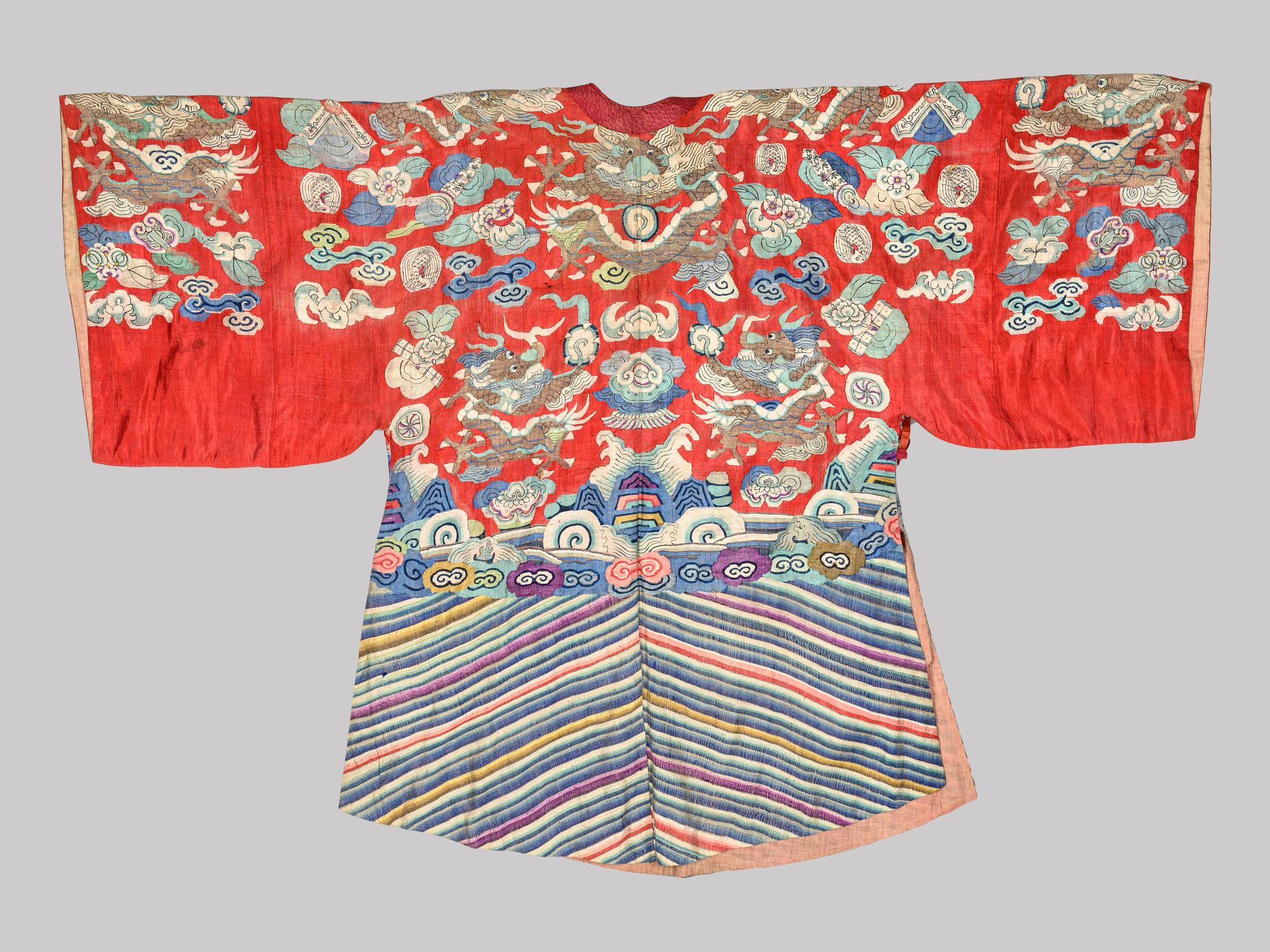 A Red Ground Kesi Woven Silk Theatrcial 'Dragon' Robe
