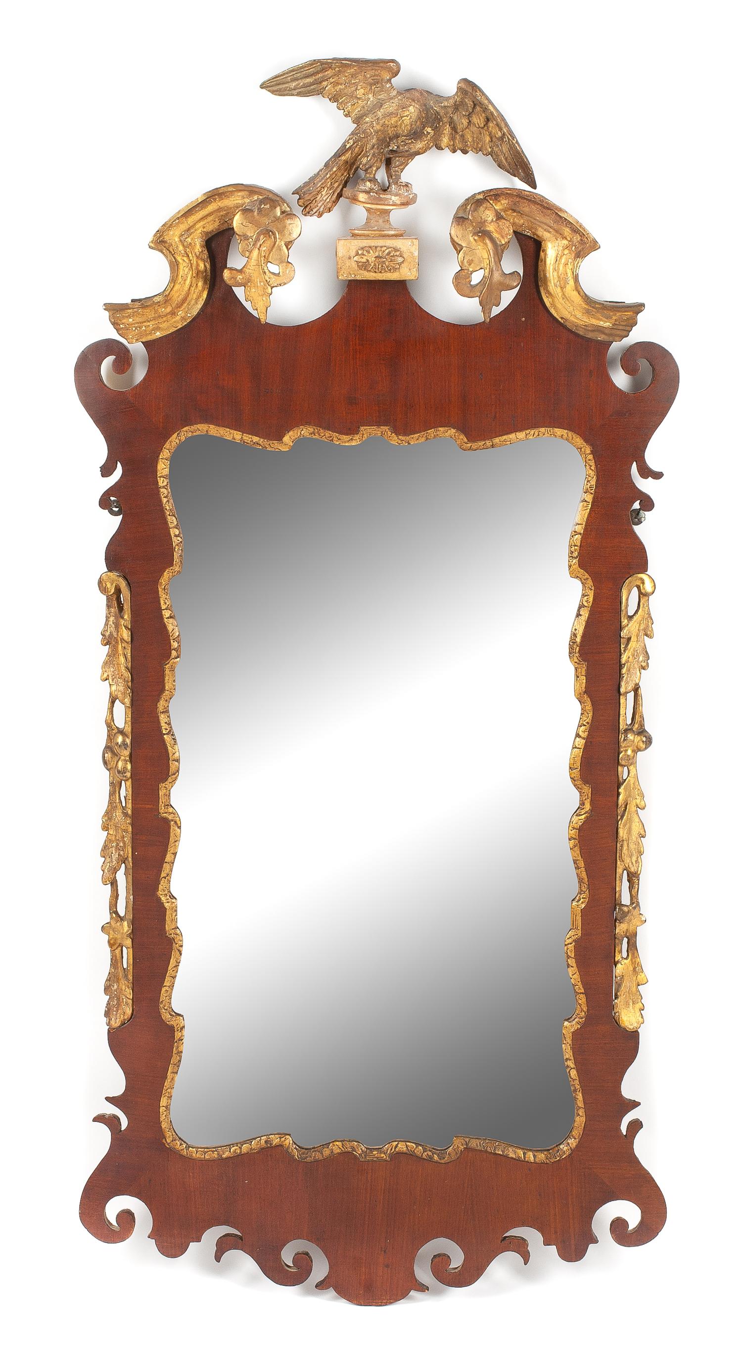 A George III Parcel Gilt Mahogany Mirror Height 47 1/4 x width 23 inches. — EARLY 19TH CENTURY