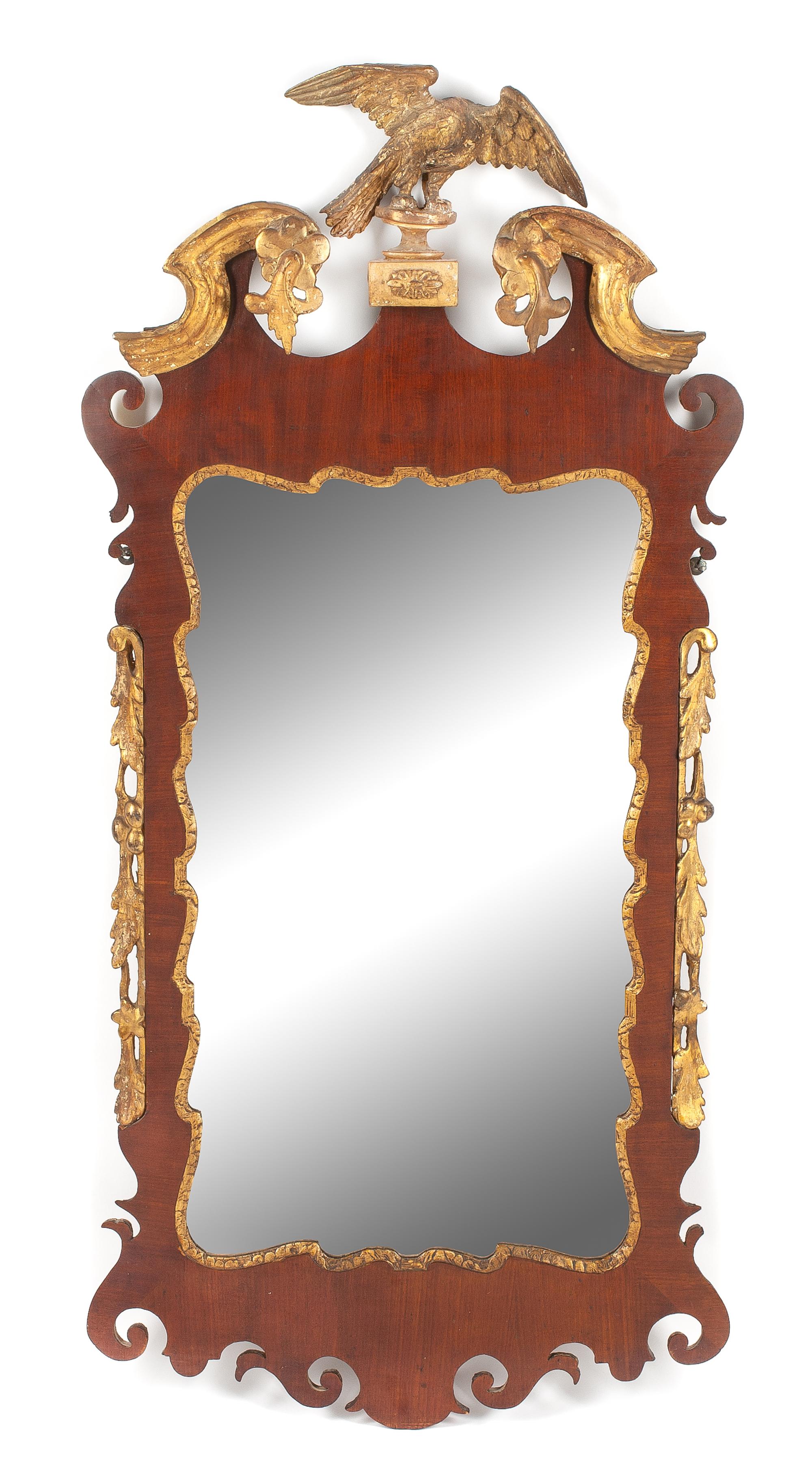 A George III Parcel Gilt Mahogany Mirror Height 47 1/4 x width 23 inches. — EARLY 19TH CENTURY