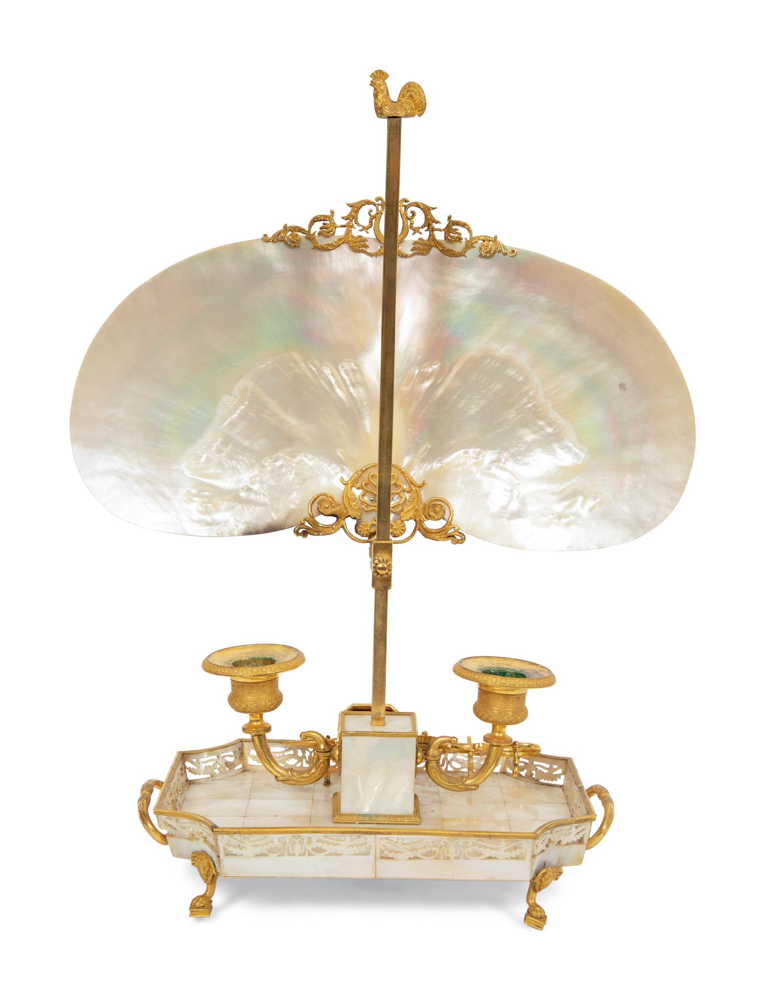 A Palais Royal Gilt Bronze, Shell and Mother-of-Pearl Candelabrum à Écran