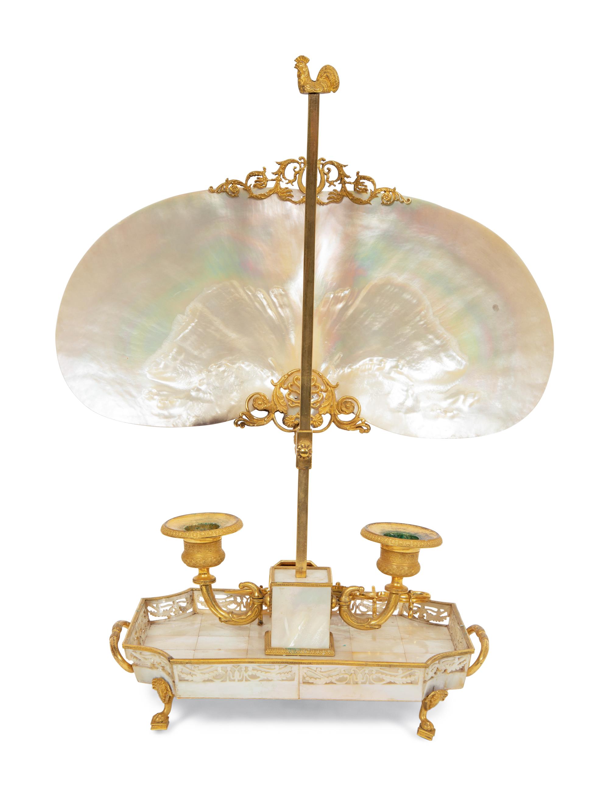 A Palais Royal Gilt Bronze, Shell and Mother-of-Pearl Candelabrum à Écran