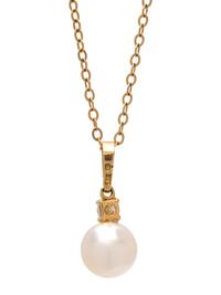 MIKIMOTO, YELLOW GOLD, CULTURED PEARL AND DIAMOND PENDANT/NECKLACE
