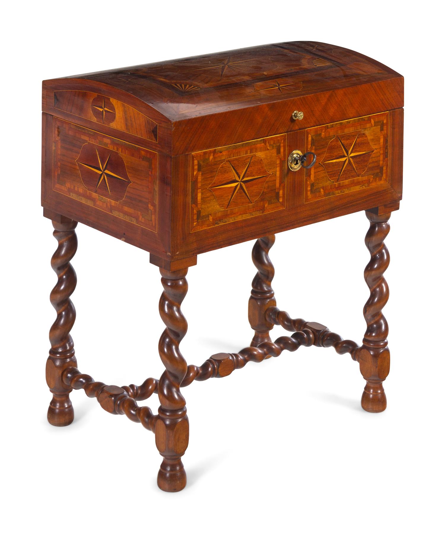 A Continental Mahogany and Marquetry Chest on Stand