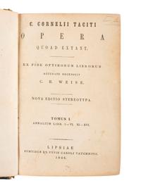 [CIVIL WAR]. TACITUS, Publius Cornelius (ca 56-ca 120). Opera. Leipzig: Karl Tauchnitz, 1846. Copy owned by 3 VMI Cadets who served in Virginia regiments, SIGNED by Col. PRESTON and Dr. MADISON.