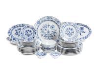 An Assembled Meissen Blue Onion Porcelain Dinner Service