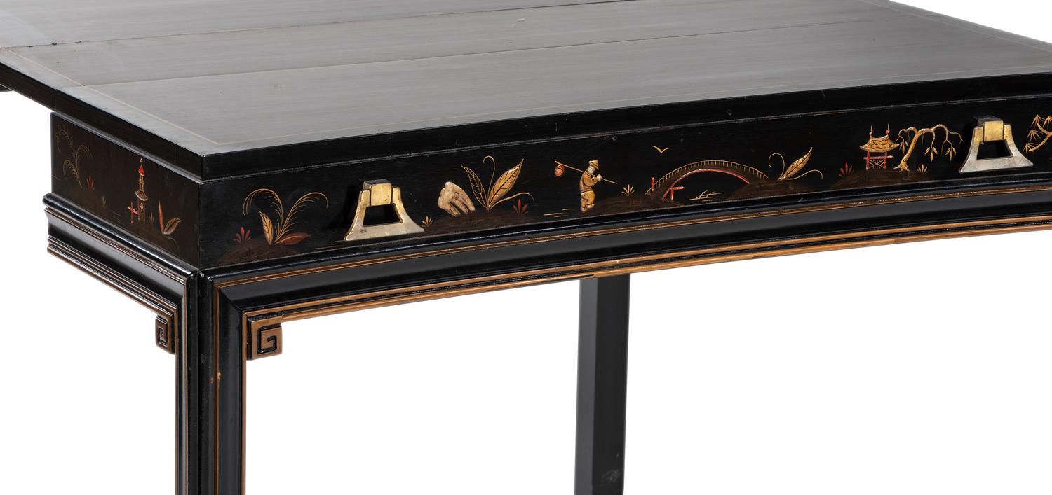 A Lacquer and Paint Decorated Console Table