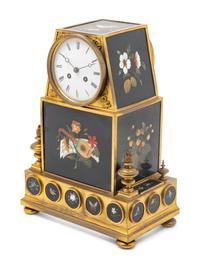 A French Gilt Bronze and Pietra Dura Mantel Clock